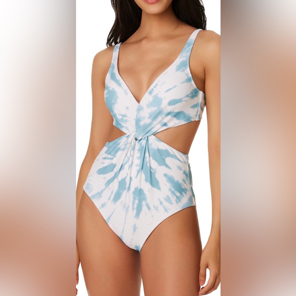 Bar‎ III Tie Dye Twist Front Monokini One Piece Swimsuit Women's XL Blue White